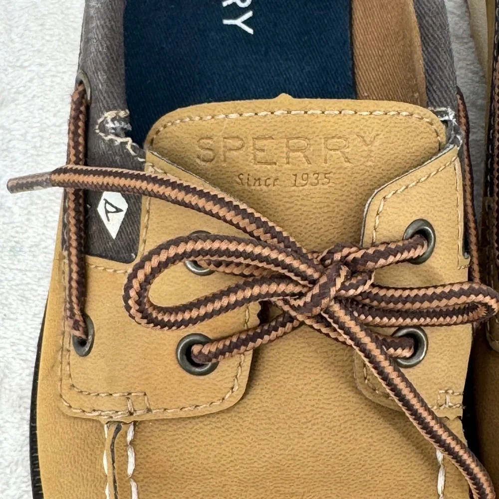 Sperry Leeward Sport Boat Shoes Boys Size 3M Tan Brown Nautical Sperry Topsider